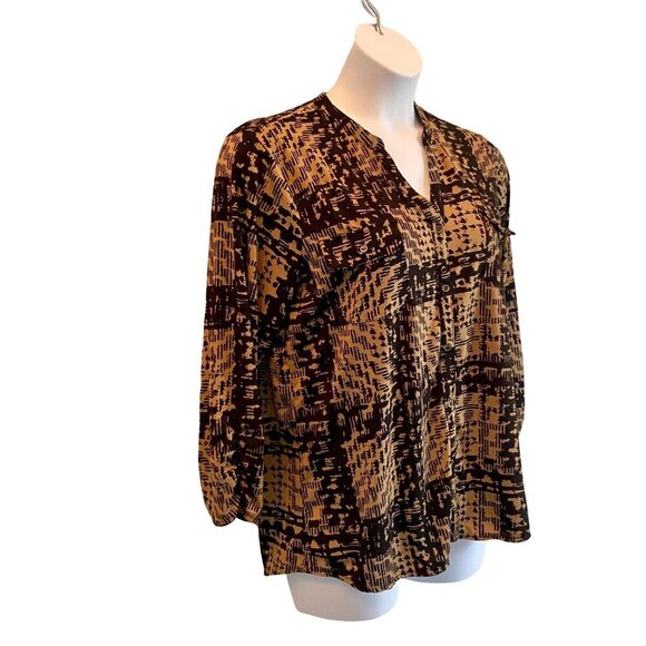 Faded Glory Black and Tan Button Down 3/4 Sleeve Top Women's Size XL - Picture 3 of 7